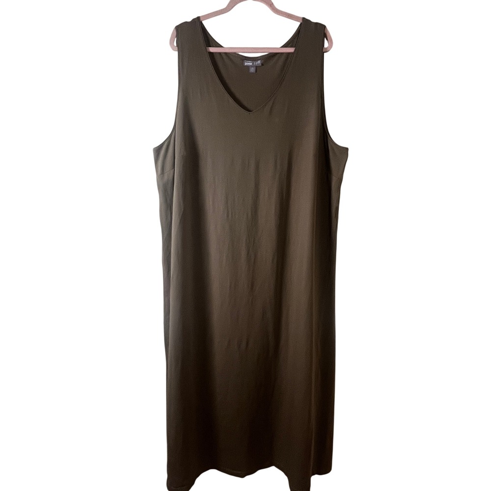 J.Jill Perfect Pima Brown V-Neck Sleeveless Midi Tank Dress 3X Minimalist Earthy